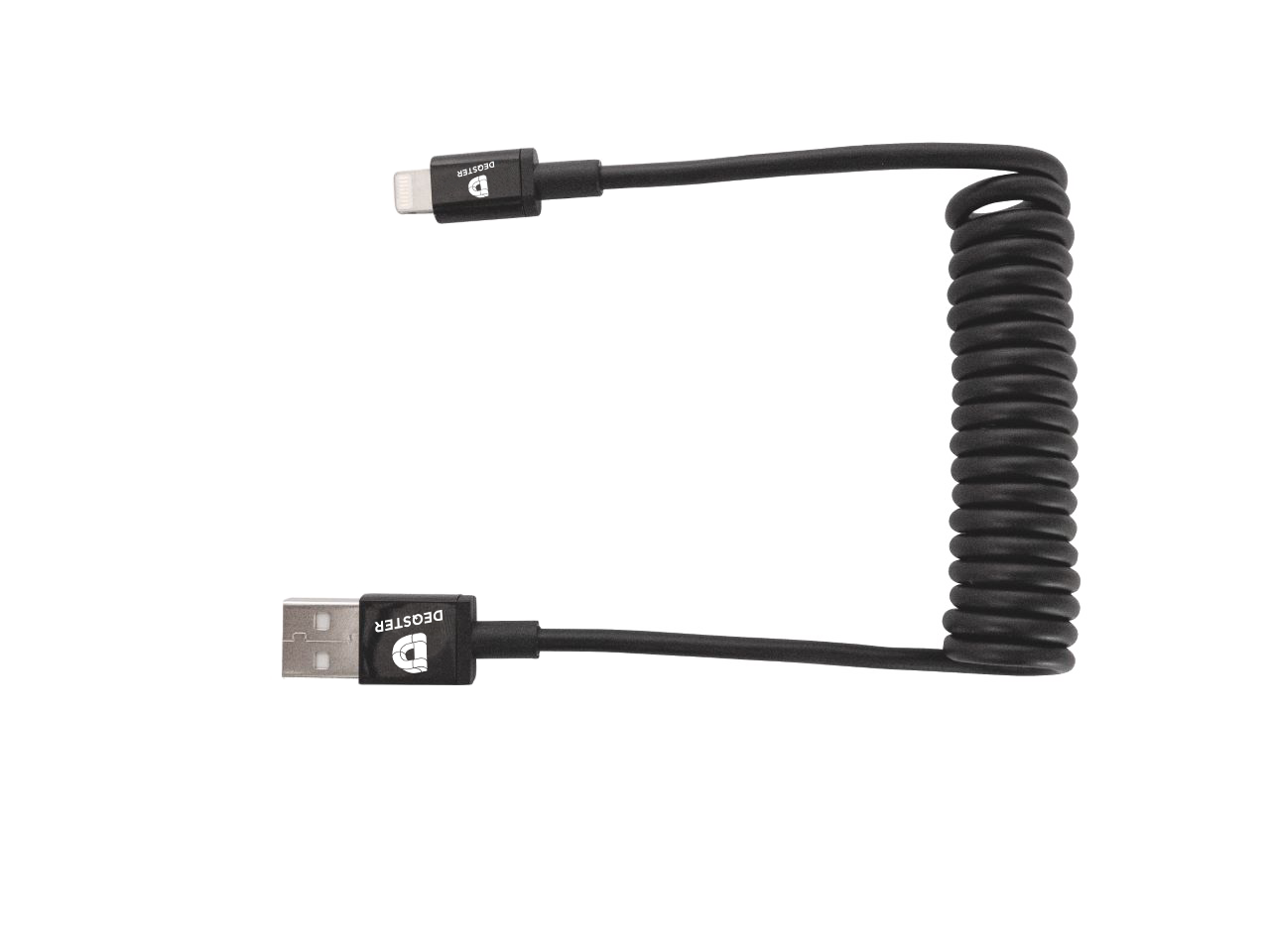 Ladekabel Lightning/ USB-A Spiralkabel, Apple MFi Zertifiziert, 0,38m - 1m, schwarz